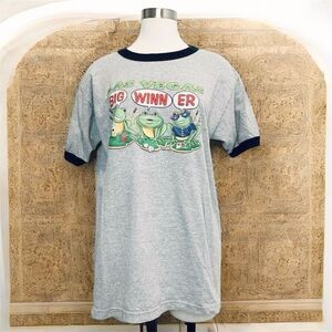 Vintage AAA Las Vegas Frog Graphic Print Tee Shirt Ringer Tee Grey L